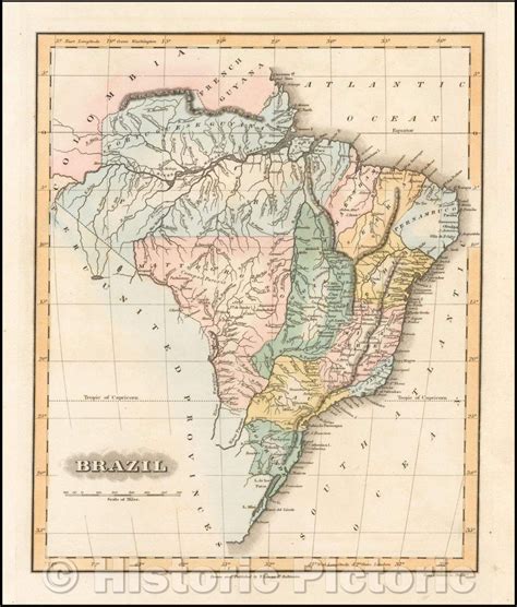 Historic Map - Brazil, 1822, Fielding Lucas Jr. v2 - 24in x 30in | Vintage map, Map, Pictorial maps