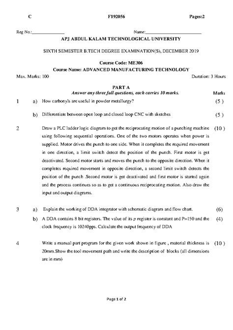 Dec 2019 ME306 - Advanced Manufacturing Technology (S) - ktu qbank - C ...
