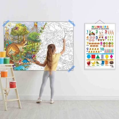 Numbers, Shapes & Colours Chart and GIANT DINOSAUR COLOURING POSTER ...