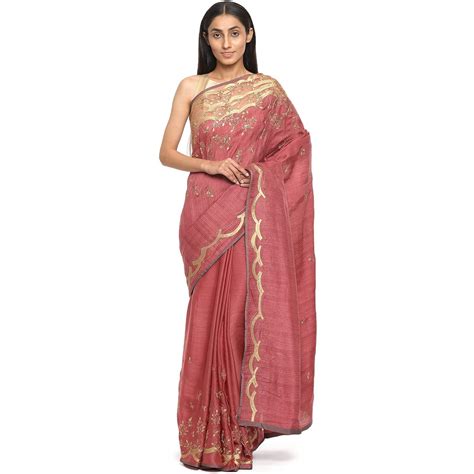 Satya Paul Women's Embroidered Cotton Saree With Blouse Piece ...
