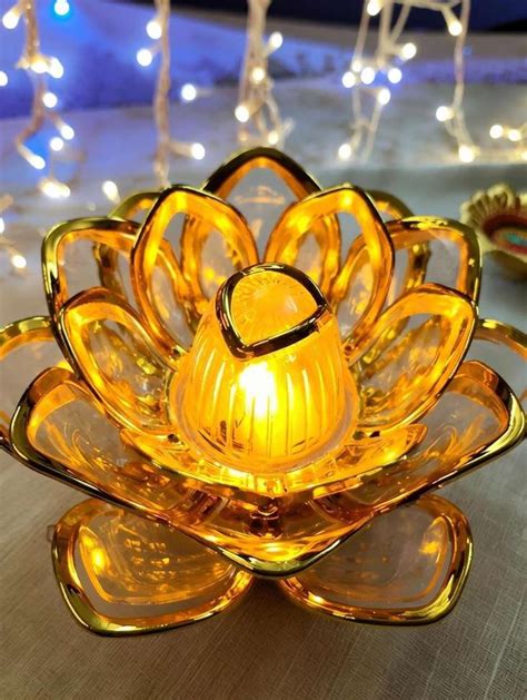 Extreme Karigari Golden Lotus LED Diya Set of 1 for Décor Plastic Table ...