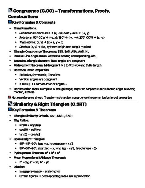 Geometry Regents Survival Guide: Student Formula Reference Sheet (NGSS ...