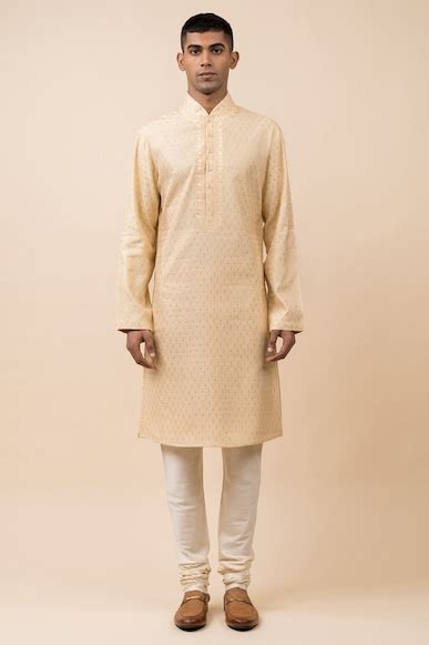 Buy Orange Textured Kurta Set for Men from Tasva 1077790