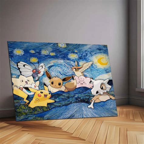 Pokemon Starry Night Artwork | Anime × Classic Art Fusion Metal Poster ...