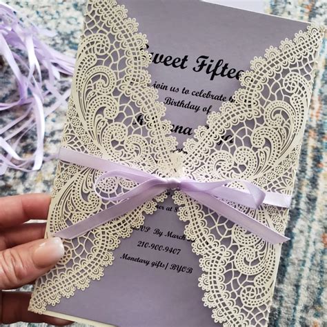 25-Pack Lavender Purple Wedding Invitations with Ribbon Bow and ...