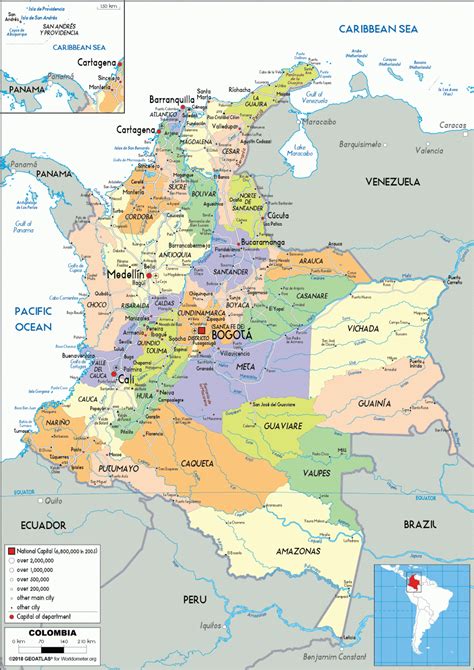 Mapa De Colombia , Mapa de Colombia: Político y Físico (Departamentos y Regiones) – RYUC