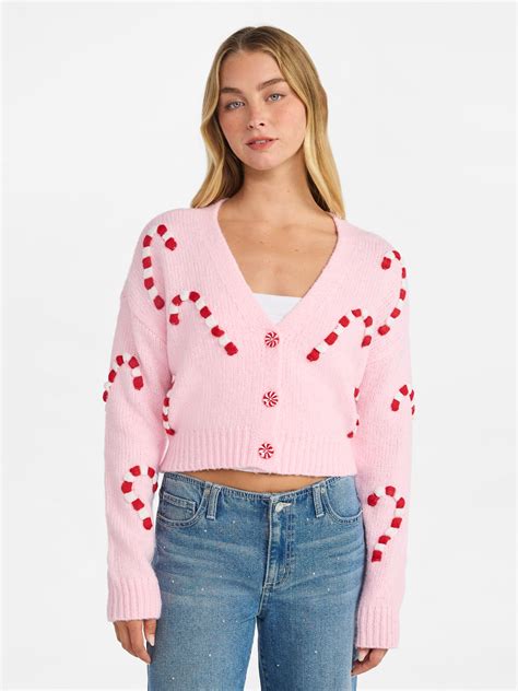 No Boundaries Embroidered Christmas Cardigan, Women's & Women's Plus ...