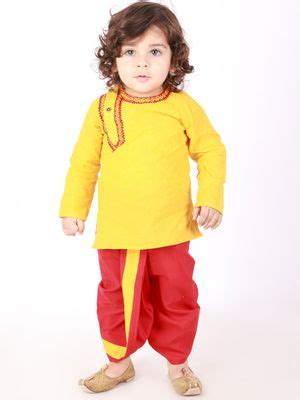 Buy Kid1 Embroidered Round Neck Kurta Dhoti-Yellow (Set Of 2) Online