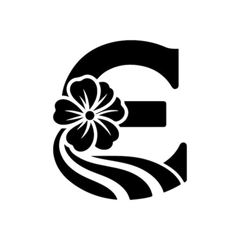 Ícone de silhueta da letra E com flor | Vetor Premium