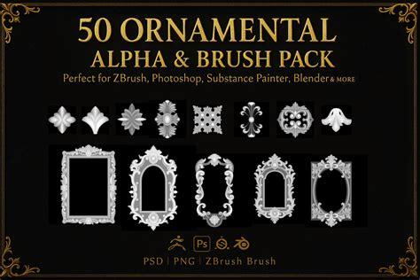 ArtStation - 50 Ornamental Alpha & Brush Pack (2K PNG + PSD) | Brushes