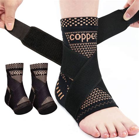 Copper Ankle Brace Adjustable Compression Sleeve -Ankle Support Heel ...