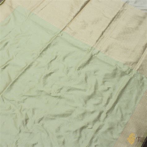 Pista Green-Off White Pure Katan Silk Banarasi Handloom Saree - Tilfi