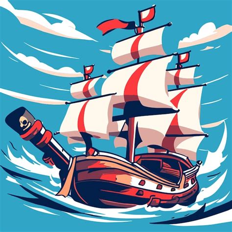 A hand drawing a boat designed like a pirate ship ready for high seas ...