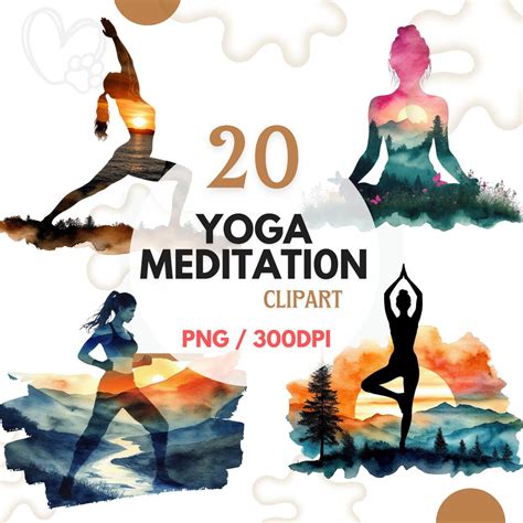 Yoga Meditation Clipart PNG Bundle, Watercolor Yoga Poses Digital Art ...