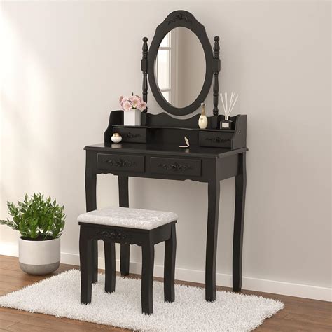Alohappy Black Vintage Rose Carving Makeup Vanity India | Ubuy
