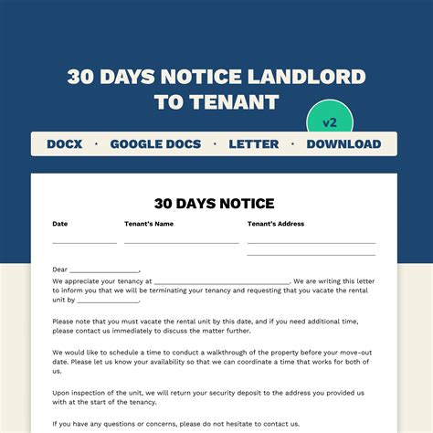 30 Days Notice Landlord to Tenant Microsoft Word & Google Docs Template ...