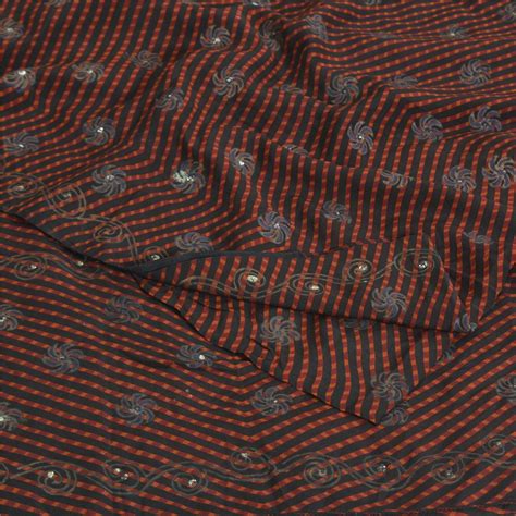 Sanskriti Vintage Sarees Black Pure Crepe Printed Sparkles Sari 5yd Cr