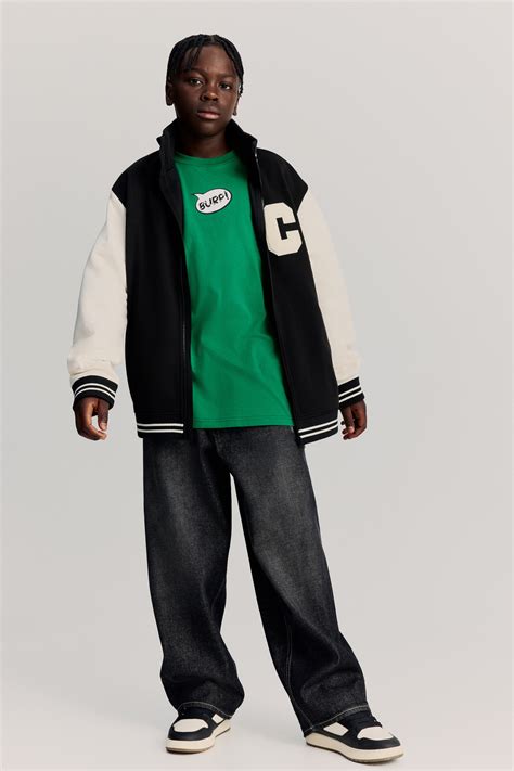 Loose-fit track jacket - Black/White - Kids | H&M IN