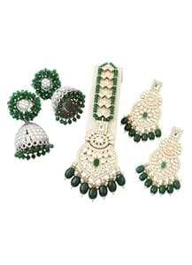 Buy JMBW International Kundan Bridle Wedding Maang Tikka Earrings Set ...
