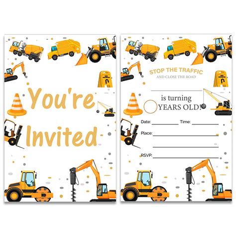 Soiceu Construction Birthday Party Invitations with Envelopes Set of 20 ...