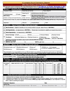 Fillable Online fresnostate benefits enrollment worksheet form Fax ...