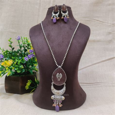 "Shuk"Silver Look Alike Oxidised Necklace – The Beta Girl Jewellery