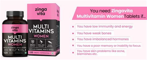 Zingavita Multivitamin Tablets for Women (60*2 Tablets) | With 45 ...