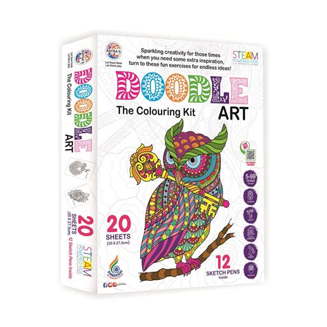 RATNA'S Doodle Art Colouring Kit - 20 Sheets & 12 Sketch Pens - Fun and ...