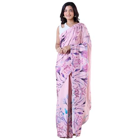 Buy navyasa pink liva shimmer floral print saree at Amazon.in