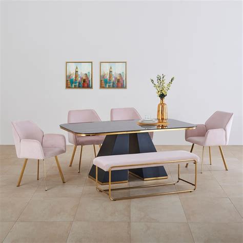 Buy Monarch Black and Pink Glass Top 6- Seater Dining Table Set with 4 ...