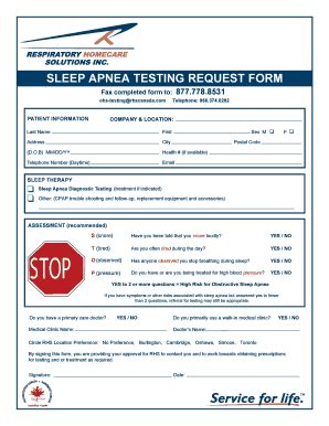 Fillable Online SLEEP APNEA TESTING REQUEST FORM - RHS Canada Fax Email ...