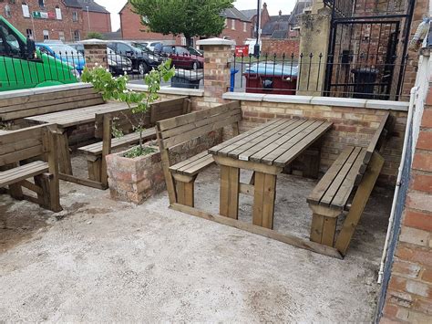 Buy ALDERS Wooden Garden Picnic Table and Benches with Back Rest ...
