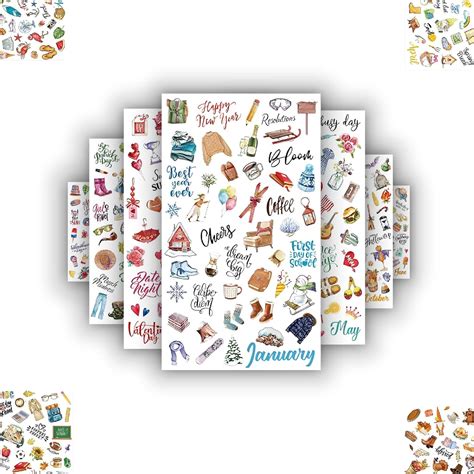 ISEE 360 12 Sheet Daily Planners Monthly Celebrations Planner Stickers ...