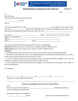 Fillable Online Unclaimed Deposits / Inoperative Accounts: Claim Form ...