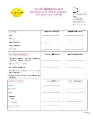 Fillable Online fiche de renseignements candidat locataire et liste des ...
