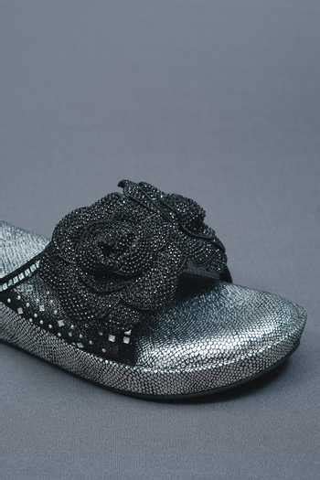 Buy Black Diamonds, Fabric Flowers Stone Embellished Rose Bloom Heels ...