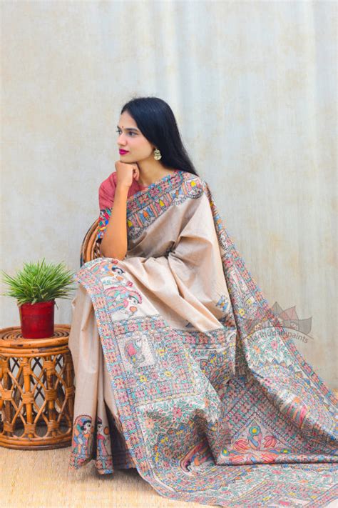 'MITHILA LEELA' Tussar Silk Saree – MADHUBANI PAINTS BY ASHA JHA