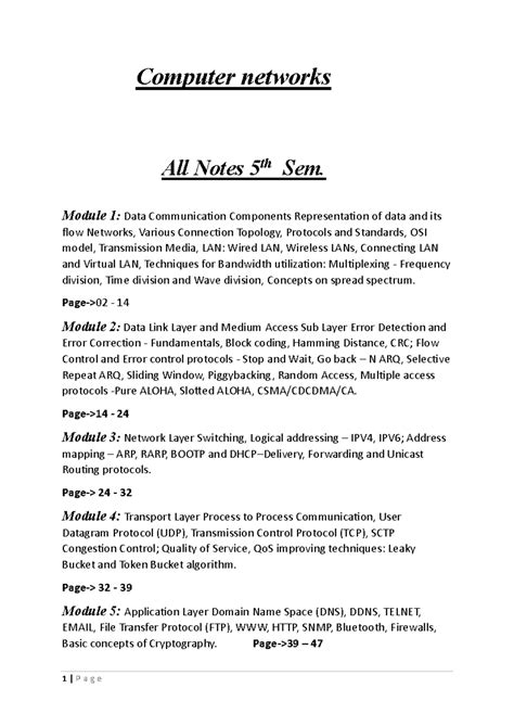 Computer Networks 5th Sem Lecture Notes - Components & Protocols - Studocu