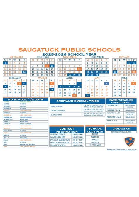 Saugatuck Public Schools MI Calendar 25-26 Revised [pdf] - EduCounty