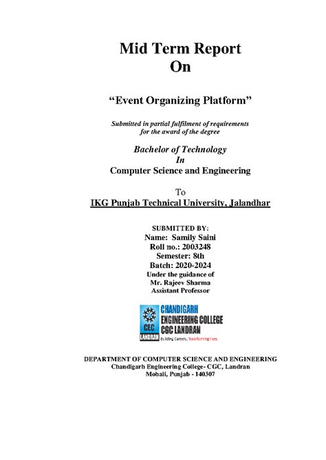 Mid Sem Project Report: Event Organizing Platform for B.Tech CSE - Studocu