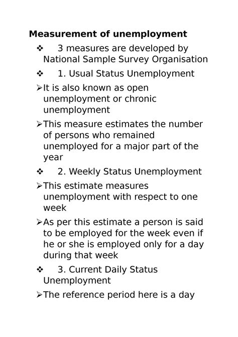 Measurement of unemployment - Usual Status Unemployment It is also known as open unemployment or ...