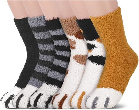 FANKUTOYS 6 Pairs Fuzzy Socks For Women, Cat Claw Socks, Slipper Socks ...