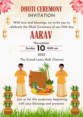 Dhoti (Panchalu/Pattu Panchala) Ceremony Invitation Templates | Canva