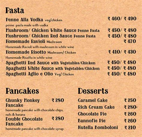Menu at Café De Piccolo, Dehradun, 180