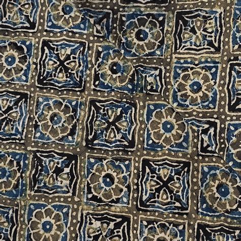 Pure Cotton Ajrak Sandy Brown With Rust Blue Intricate Design Hand Blo ...