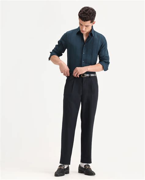 Rare Rabbit Men's Benon-25 Dark Teal Viscose Blend Striped Print Regul