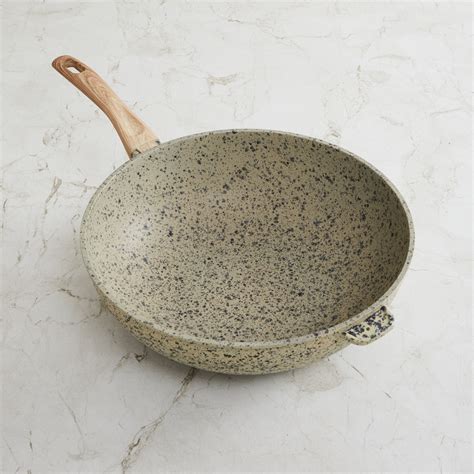 Buy Marshmallow Granite Coated Wok with Triple Wood Handle - 30 cm from ...