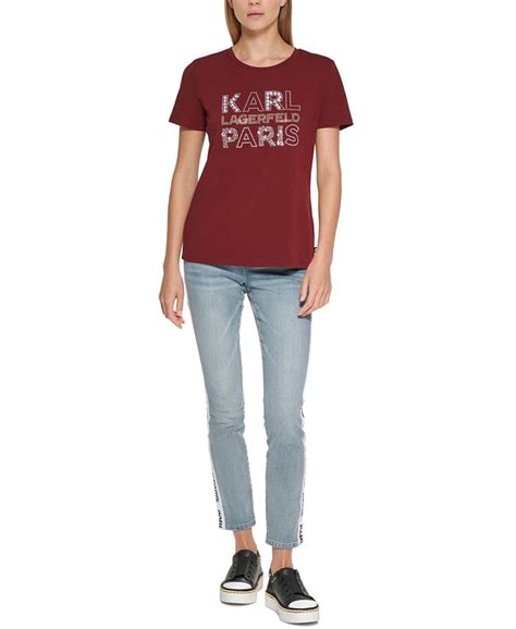Karl Lagerfeld Paris Bright Lights Embellished Logo T-Shirt - Macy's