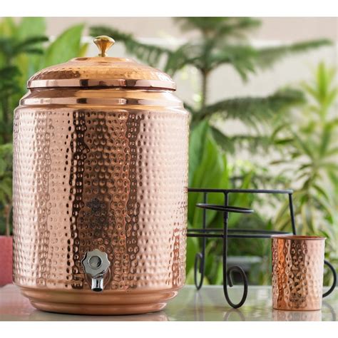 Pure Copper Hammered Design Water Pot Heavy Gauge with Brass Tap & Cop ...