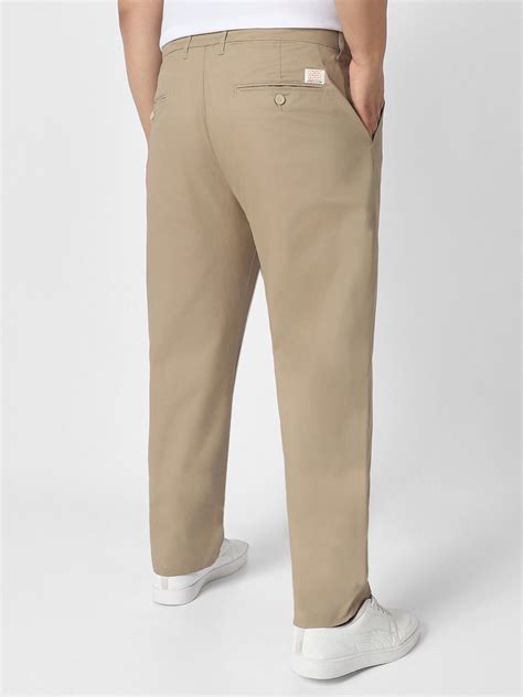 Plus Men's Beige Cotton Regular Fit Casual Chinos Trousers Stretch ...